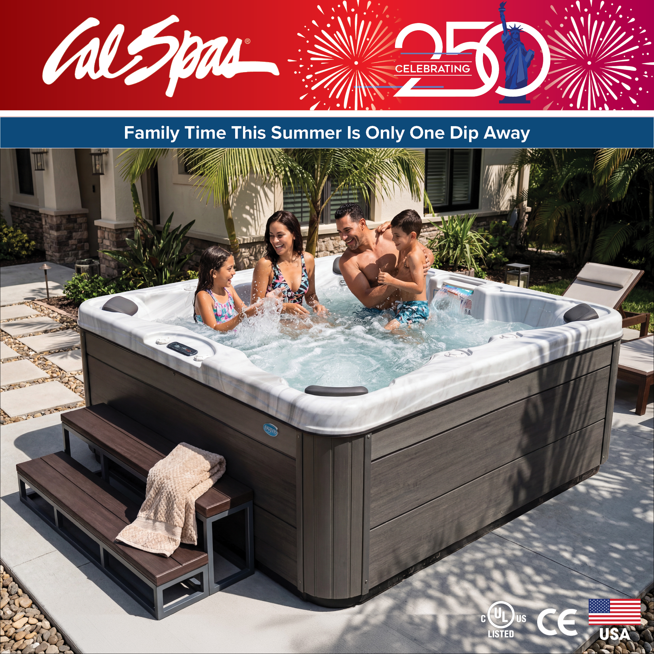 Calspas hot tub being used in a family setting - Bellmore
